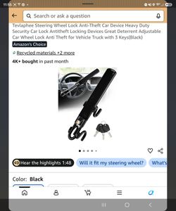 Tevlaphee Heavy Duty Steering Wheel Lock with Keys( New)