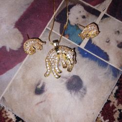 Leopard Gold Plated Necklace With Earrings 
