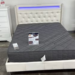  queen bed frame platform bed/charging station &built in LED light.
