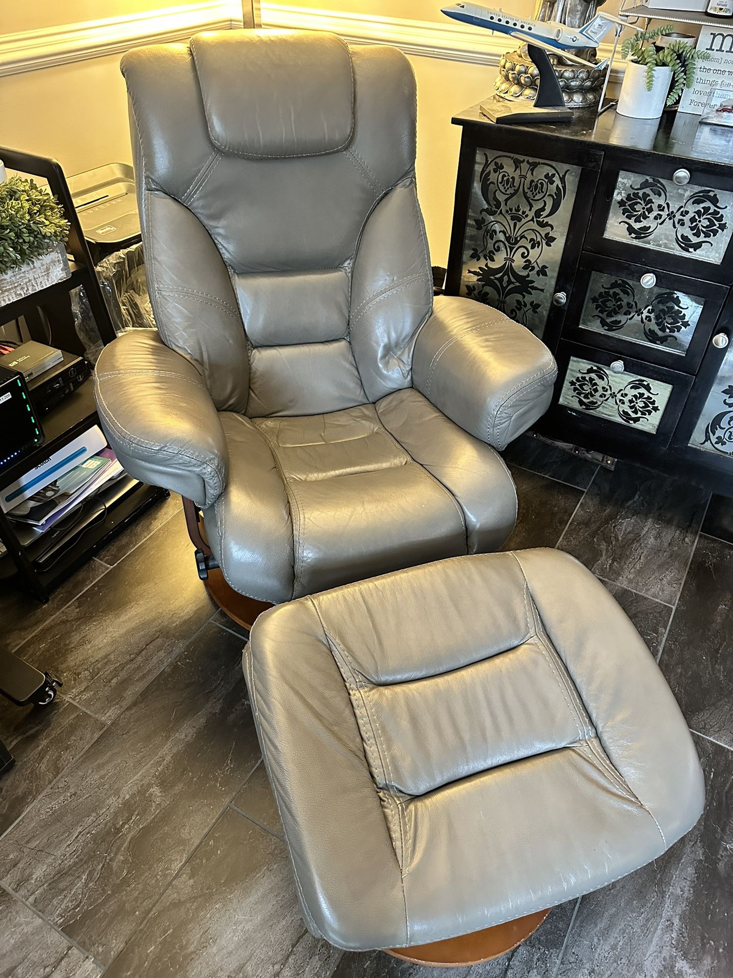 Macy's Leather Euro Chair & Ottoman