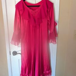 Hot pink summer long silky ruffle nightgown small medium