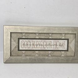 Framed Wall Art with Inspirational Quote God Bless Our Home Sage Green