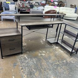 Shoplan L- Shaped Desk With Drawers 