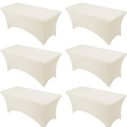 7-Pack Premium Cream Spandex Tablecloths for 6ft Rectangle Tables, Stain & Wrinkle-Resistant, Washable Stretch Polyester Fitted Table Cover 