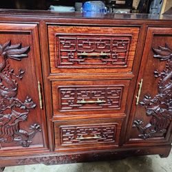Hand-Carved Solid Teak Chinese Dragon Cabinet – Vintage 1960s–1980s – Excellent Condition