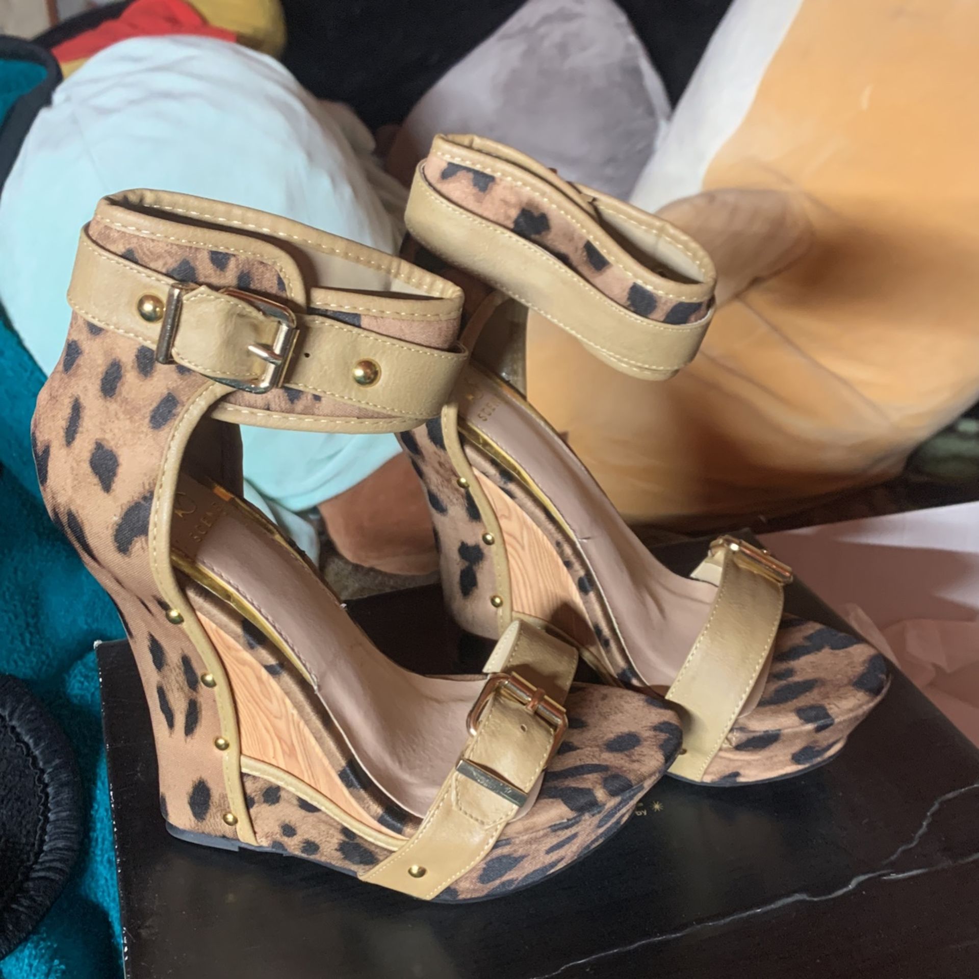 Leopard Heels Wedges Size 6