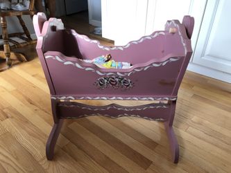 Solid Wood Doll Cradle - Mauve Color