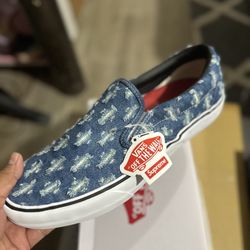 Supreme Vans Blue Denim Slip On Shoe Size 13