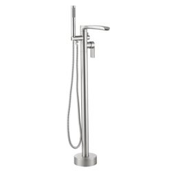 Single-Handle Floor-Mounted Tub Filler With Waterfall Spout And Hand Shower