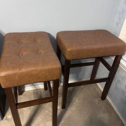 Set Of 4 Leather Butterscotch Barstools