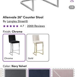 Modern Velvet Counter Stools – Set of 4 (Originally $900+) Like New