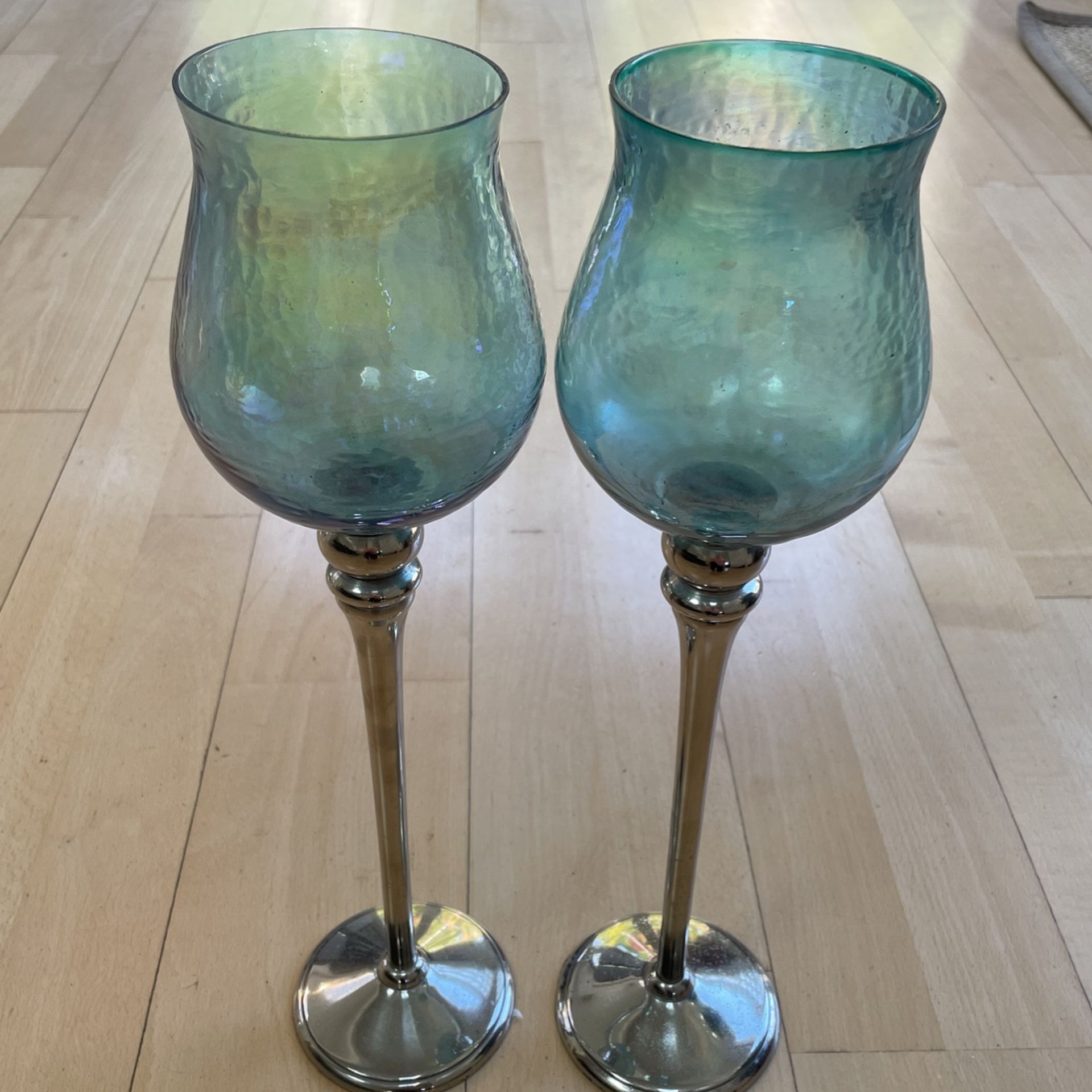 Blue Glass Tall Candle Holders
