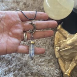 Handmade Silver Moon Pendant Necklace with Blue Sodalite Stone