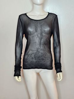 Womens's 100% Viscose Sheer Extra Long Sleeve Black Women's Top Size L All Black