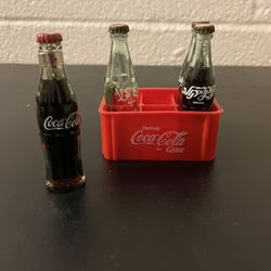 Antique Mini Coca-Cola Bottles (x4) With Bottle Holder
