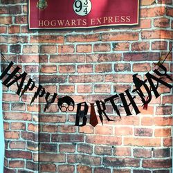 Harry Potter Hogwarts party decor platform backdrop hanging + happy  birthday banner for Sale in Wrightsville, PA - OfferUp