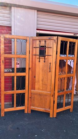 vintage Mediterranean-style 3-panel wooden folding room divider solid pine L72”*H71”(address in description