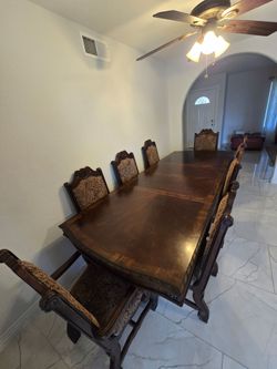 Dark Wood Dining Table with 8 Chairs