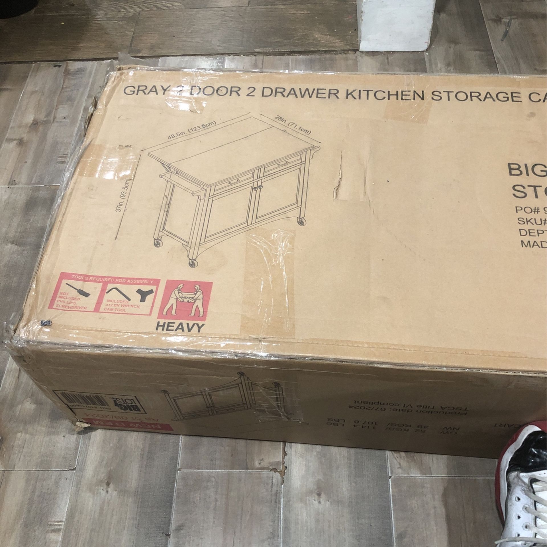 Gray 2 Door 2 Drawer Kitchen Storage Cart