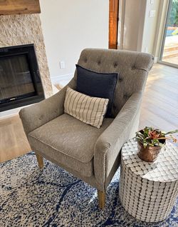 Tufted Accent Chair – Madison Park Style | Gray/Taupe Chenille w/ Nailhead Trim