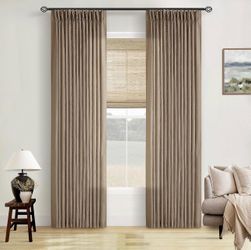 Pinch Pleated Linen Curtains, 40"x 84", Latte