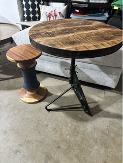 Industrial table and stool metal and wood