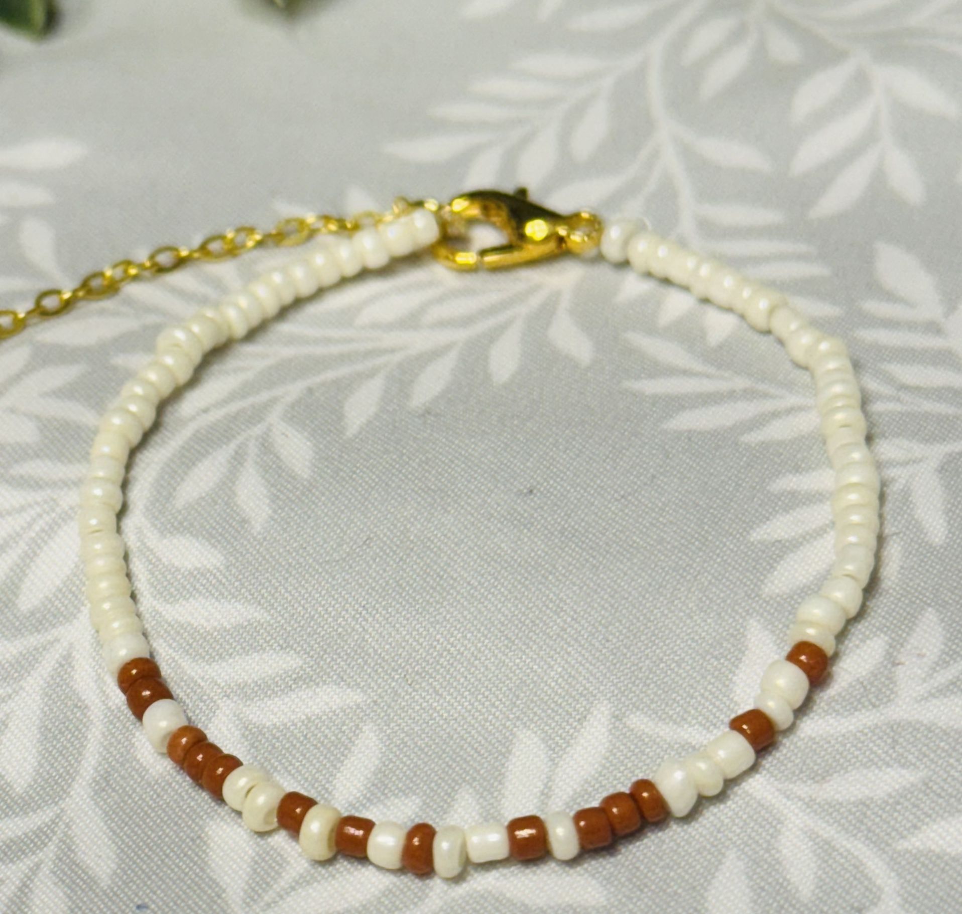 Fuck Trump Morse Code Handmade Beaded Dainty Bracelet, Burnt Orange and Cream