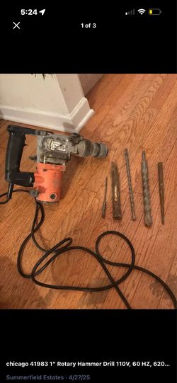 chicago 41983 1" Rotary Hammer Drill 110V, 60 HZ, 620W, 750RPM - TESTED