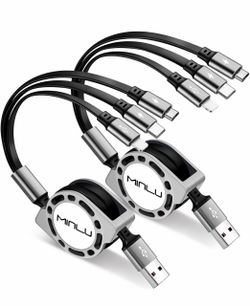 🔌⚡ 3-in-1 Retractable Multi Charging Cable 3A 4ft — Brand New | 2 Pack | USB-C, Lightning & Micro USB