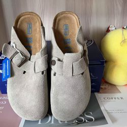 Women's Birkenstock Boston Narrow Fit Taupe Suede Shoes
 SZ38