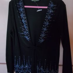 New R & K Evening Black Jacket With Blue Sparkles - L