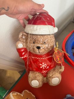 Christmas Santa bear cookie jar