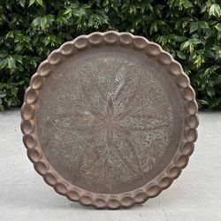 Mid Century Moroccan Etched Brass  Table Top