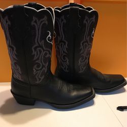 Justin Black Leather Upper 2554jr Cowboy Boots With Purple Stitching
