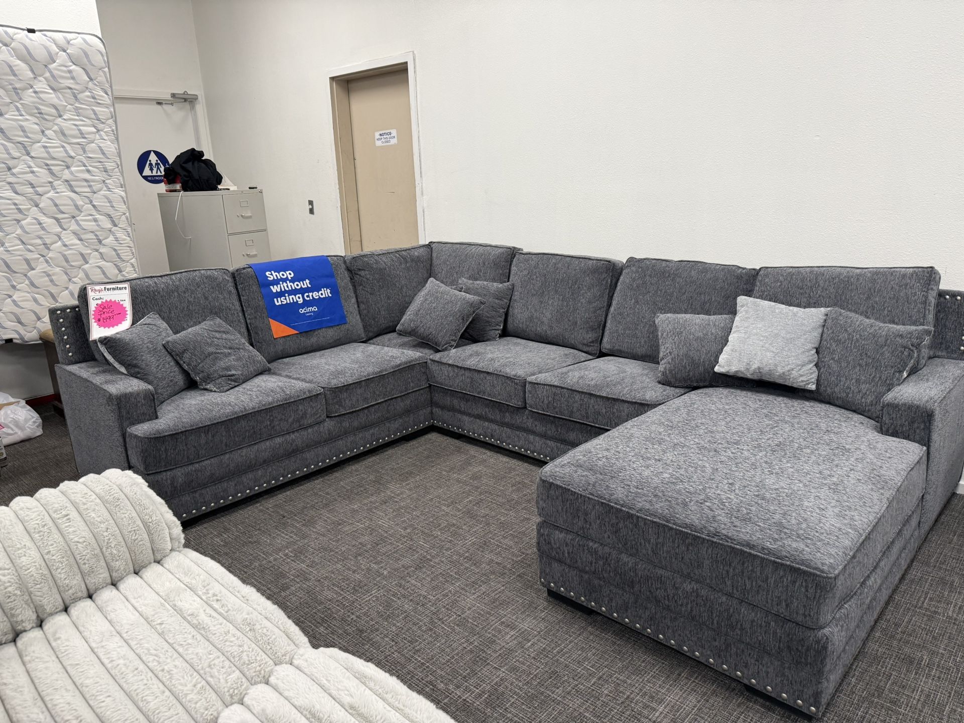 Dark Gray Sofa Sectional W/ Chaise Lounge Set - EZ $10 Down Payment Options Available