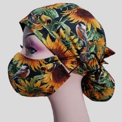 Sunflower Scrub Hat Set Women's Scrub Hats Doctors Nurses Medical Workers Chemo Chef  Cotton Bouffant Head Wrap 