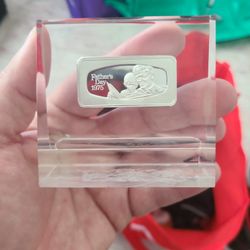 Franklin Mint 1975 Fathers Day Silver Art Bar In Lucite Holder Paperweight/ gift for him/ father's day gift