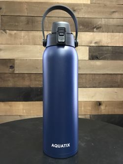 New Aquatix Double Wall Insulated Bottle Navy Blue 32 ounce Keeps your water cold 24 hours hot 6 hours