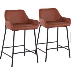 Daniella 33 in. Fixed-Height Camel Faux Leather and Black Steel Counter Height Bar Stool (Set of 2)