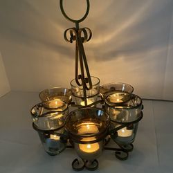 Gorgeous Recycled vintage candle Holder setup, metal & glass  with 6 Glass Votives Candle Holders. 