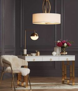 Baccarat 47" Wide White Lacquer and Gold Writing Desk