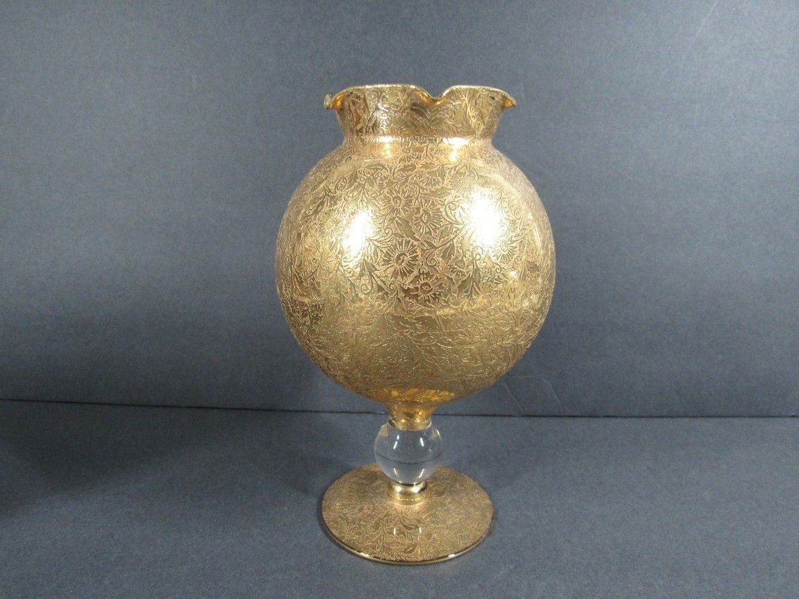 Glastonbury Mid Century 22K Gold Gilded Lotus Rose Bowl/Vase 8" Tall