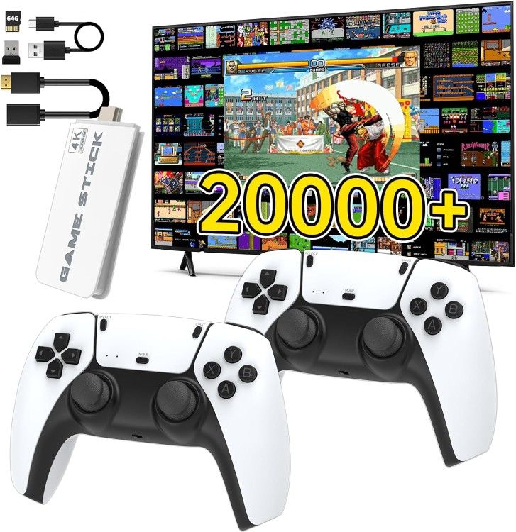 2025 Upgraded Ver. | New Tv Gaming System | Plug & Play Video TV Game 4K Ultra HD with 20,000+ Games Built-in, 9 Emulators & Wireless 2 Controllers