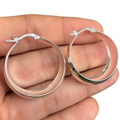 Silver Hoop Earrings 30mm Wide 925 Sterling Silver, Chunky Hinged Statement Hoops Gift for Her