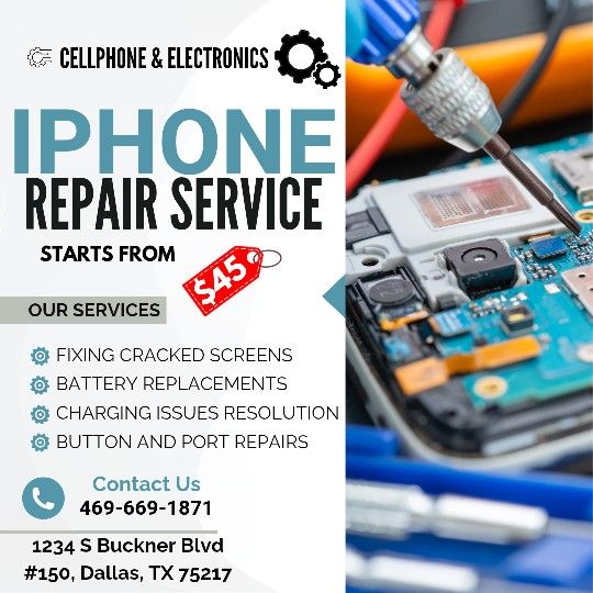 iPhone Repair Services Starts From $45 Our Services : Fixings Screens,Battery Replacement,Charging Issues,buttons,water Damage-Don't Worry Will Fix It