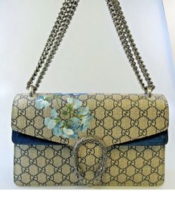 GUCCI" BLUE BLOOMS PRINT DIONYSUS GG SHOULDER HANDBAG LIKE NEW CONDITION! ORIGINAL RECEIPTS
