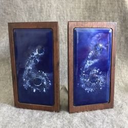 1960’s Mid-Century Modern Walnut Enamel Bookends