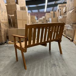 Patio Wood Garden Bench 2 Seat Outdoor Loveseat All Weather Bench