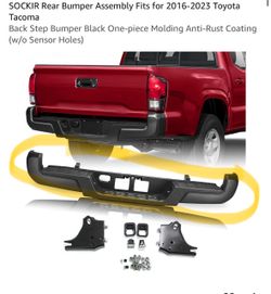 Rear Bumper Assembly Fits for 2016-2023 Toyota Tacoma Back Step Bumper Black One-piece Molding Anti-Rust Coating
