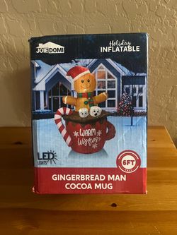 Inflatable gingerbread man, cocoa mug, 6 ft